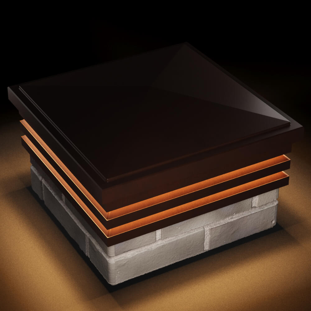 Колпак Zking Бона ХайТек Коричневый на столб 1.5х1.5 кирпича (385х385мм) с подсветкой в Кызыле фото