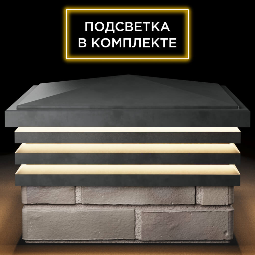 Колпак Zking Бона ХайТек Серый на столб 1.5х1.5 кирпича (385х385мм) с подсветкой Кызыл фото