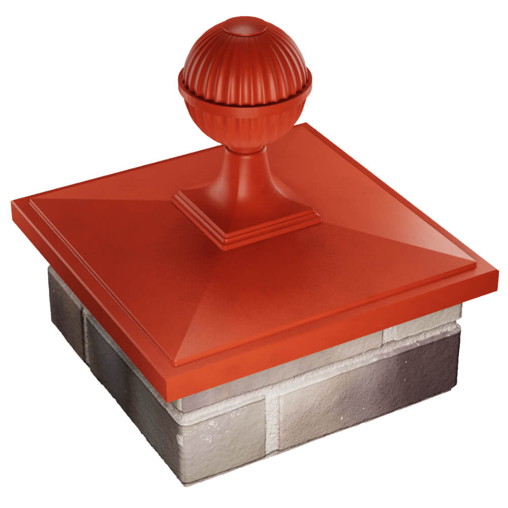 Колпак Zking БонаМоно Красный с шаром на столб 1.5х1.5 кирпича (385х385, 400х400мм) в сборе в Кызыле фото