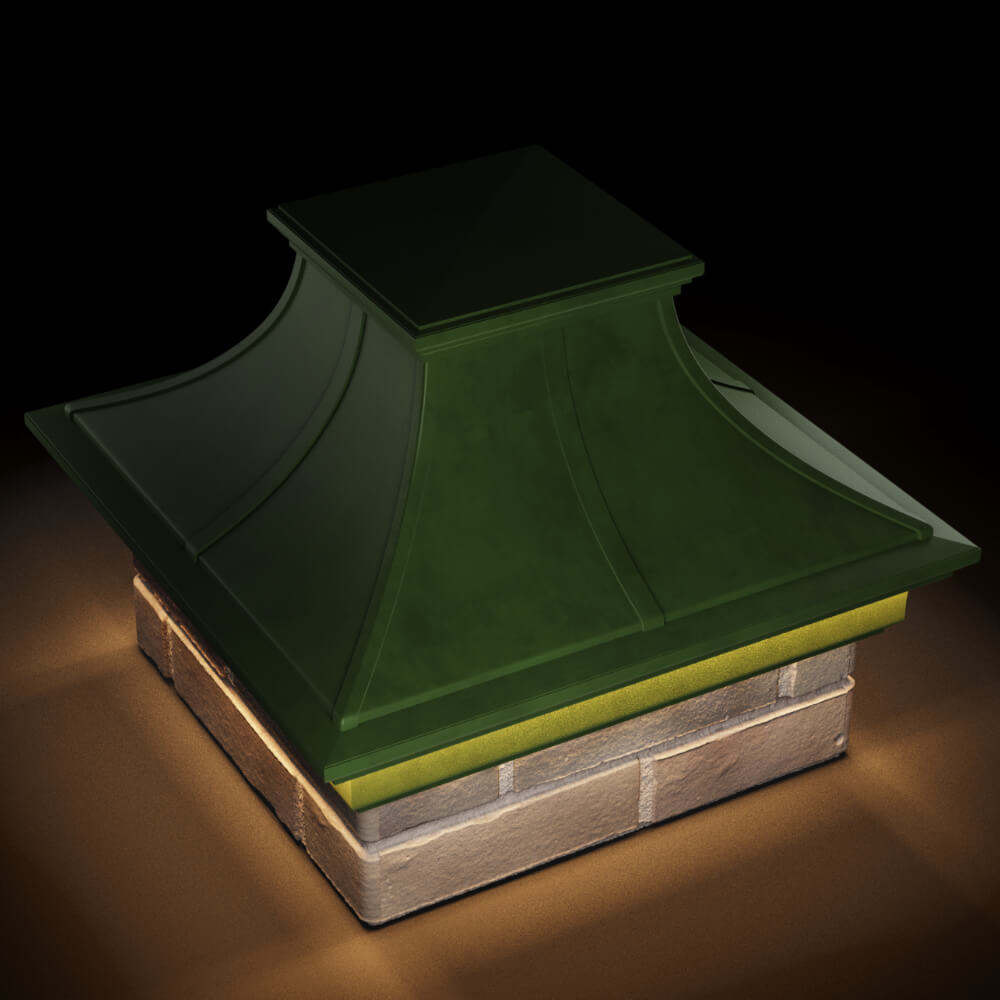 Колпак Zking Монблан Премиум Зеленый на столб 1.5х1.5 кирпича (385х385мм) с подсветкой в Кызыле фото